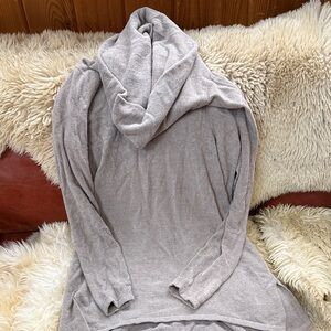 Barefoot Dreams Hooded Cowl Neck Sweater in Light Gray Taupe